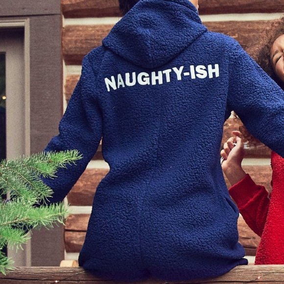aerie Other - Aerie Cloud Sherpa jumpsuit size medium Onesie blue Naughty-ish Christmas pj’s